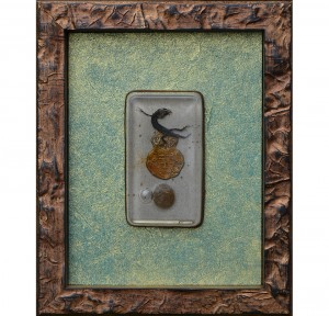 Stone, metal, lizard & resin on rare vintage asian paper • 21x26cm • More pic. > GALLERY OTHER CREATIVE STUFF